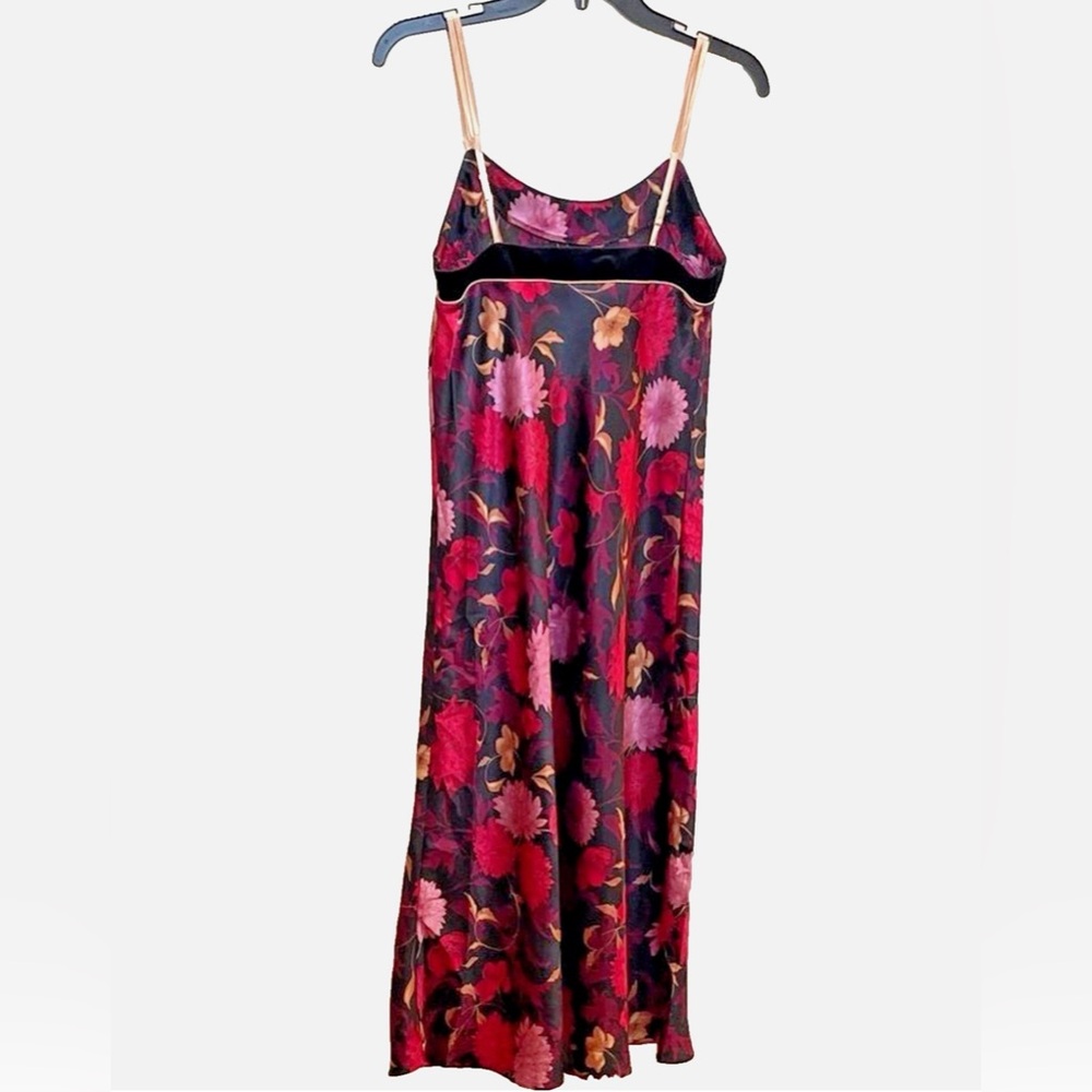 Halston Petite Floral Slip Dress PS Satin Midi Sleeveless Vintage Style - Picture 2 of 11